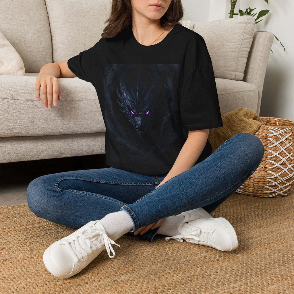 Dark Dragon Eyes T-Shirt — Gothic Fantasy Tee with Purple Glowing Gaze