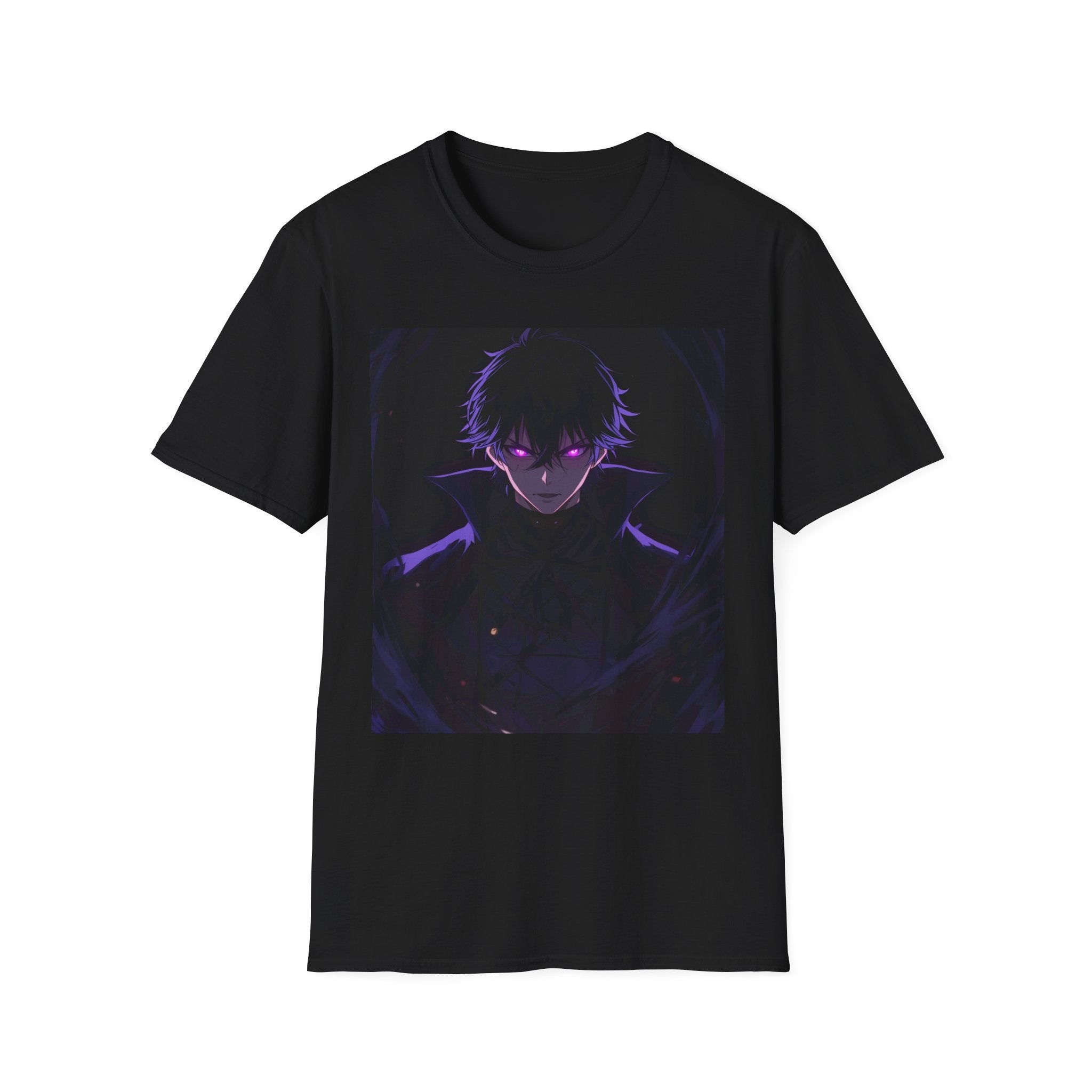 Anime Dark Boy T-Shirt — Neon Purple Eyes Graphic Tee