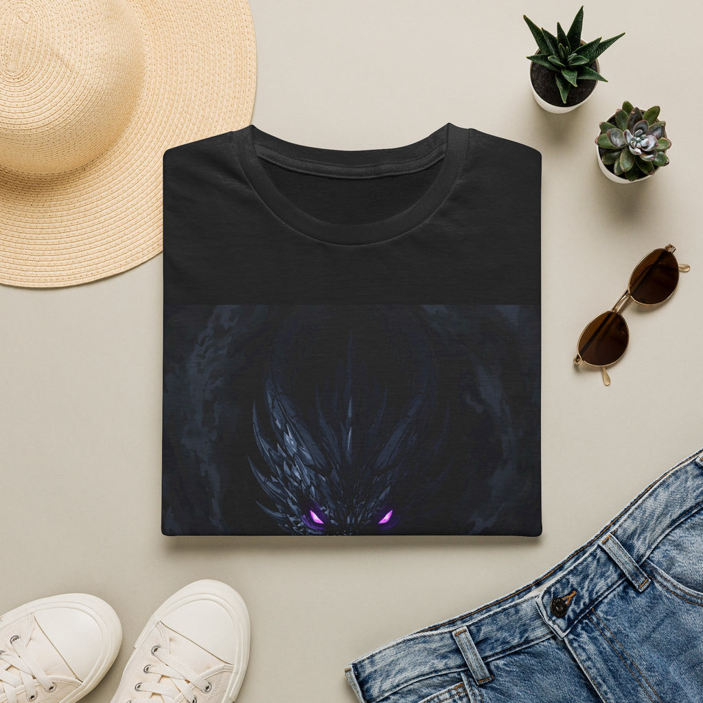 Dark Dragon Eyes T-Shirt — Gothic Fantasy Tee with Purple Glowing Gaze