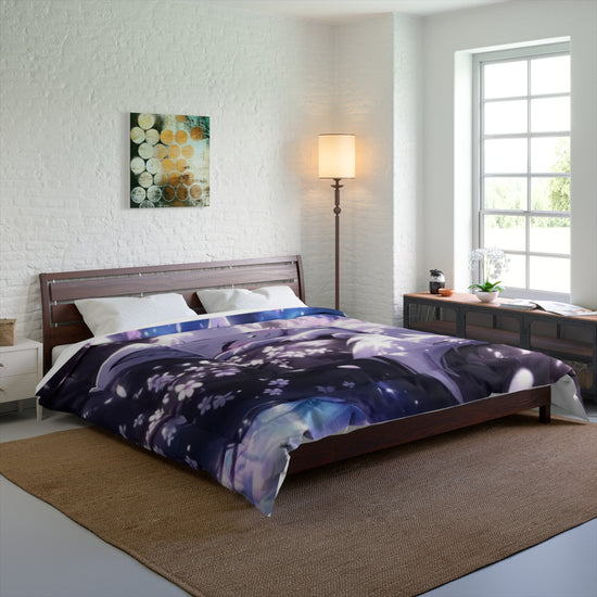 Sleeping Fox Comforter – Anime Kitsune Floral Night Sky Bedding