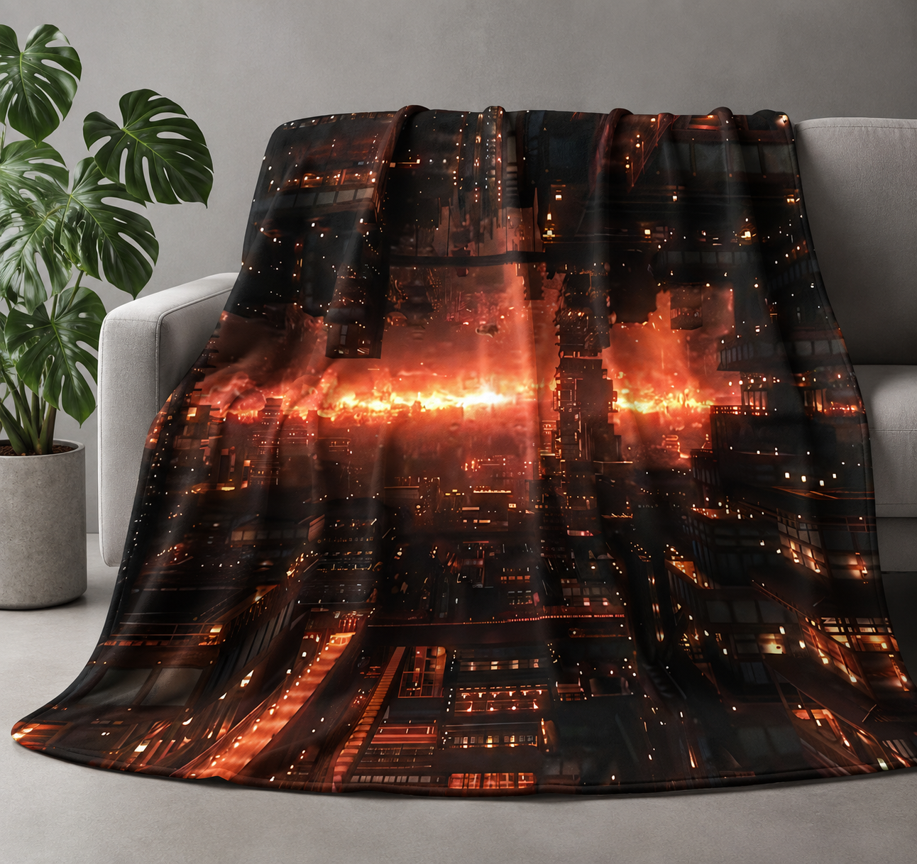 City Lights Woven Blanket — Retro Neon Urban Skyline Throw