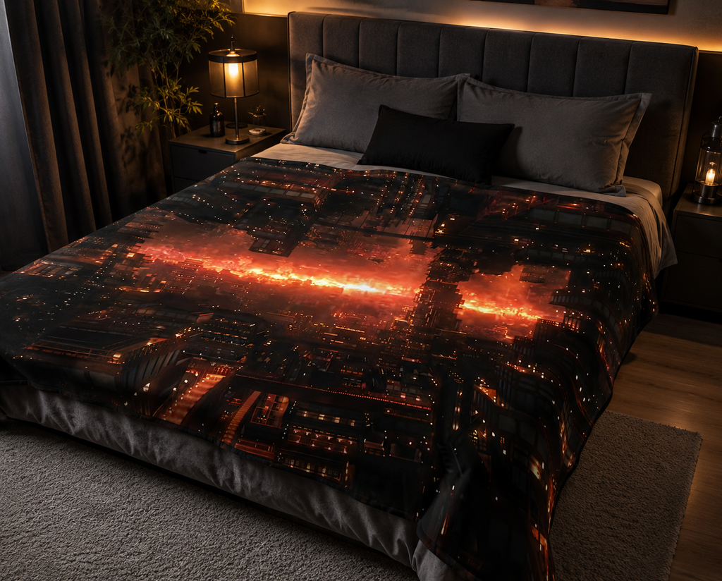 City Lights Woven Blanket — Retro Neon Urban Skyline Throw