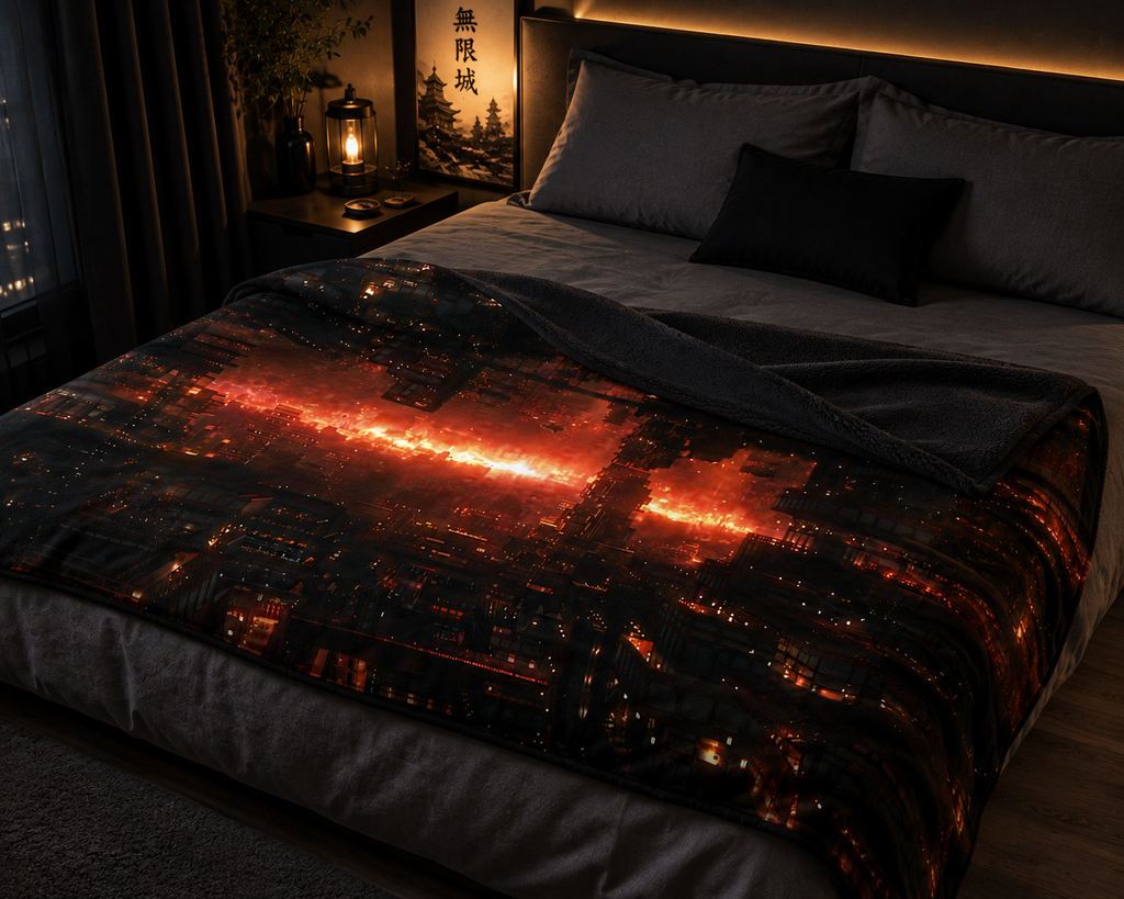 City Lights Woven Blanket — Retro Neon Urban Skyline Throw