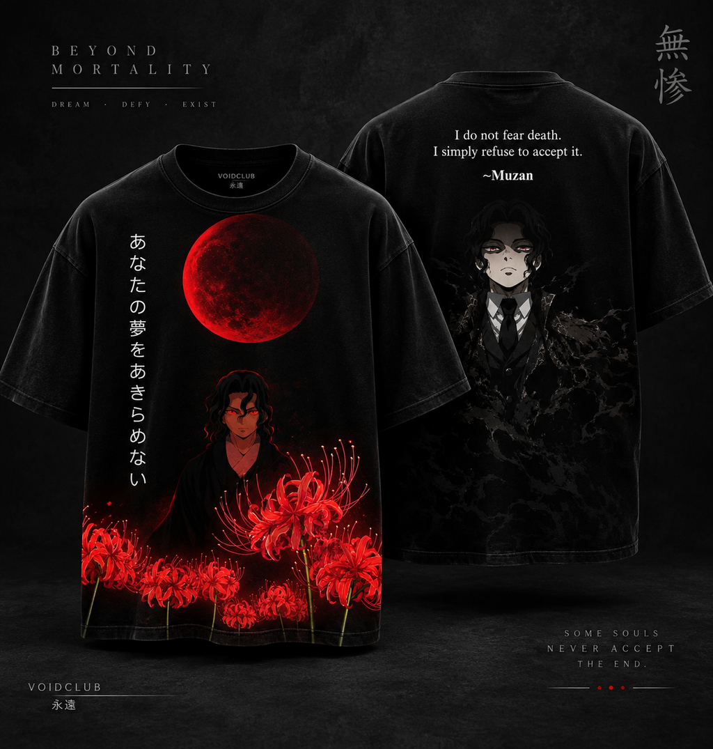 Dark Aesthetic Long Sleeve Tee — Moon, Red Lilies & Quote