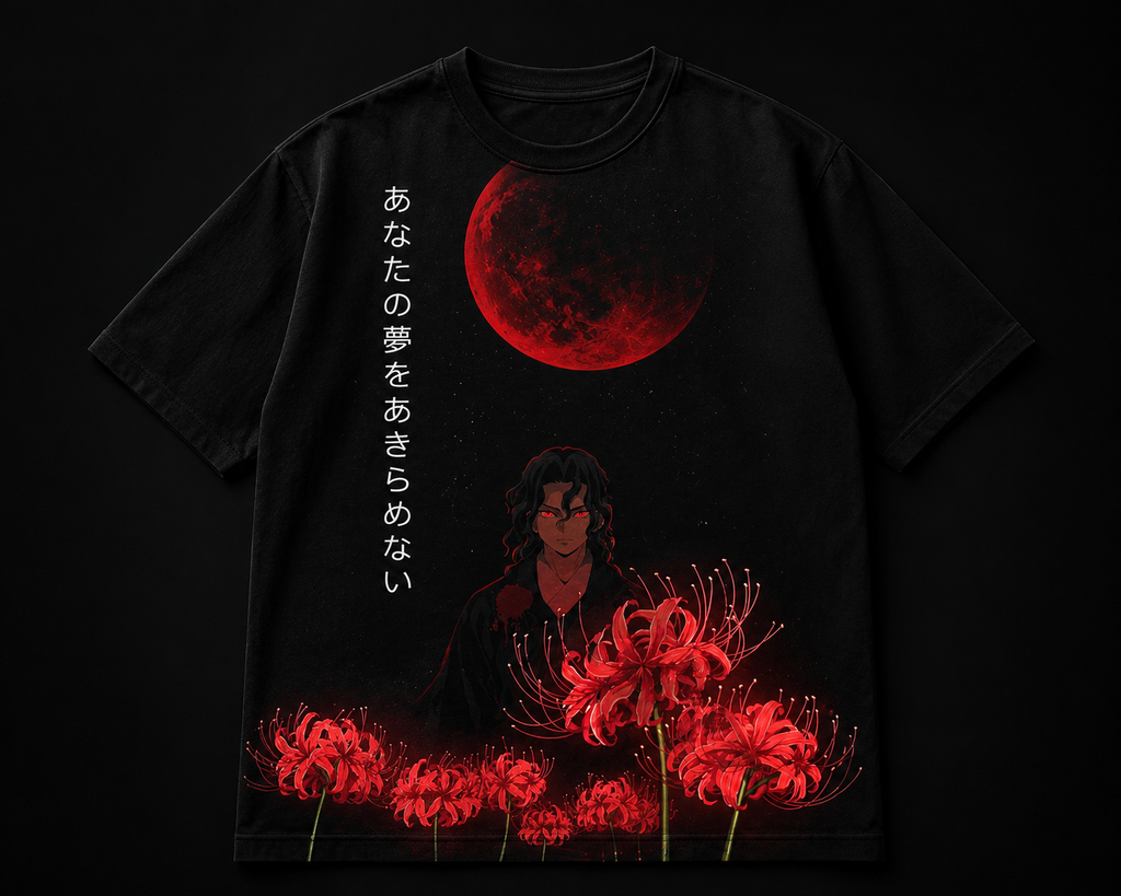 Dark Aesthetic Long Sleeve Tee — Moon, Red Lilies & Quote