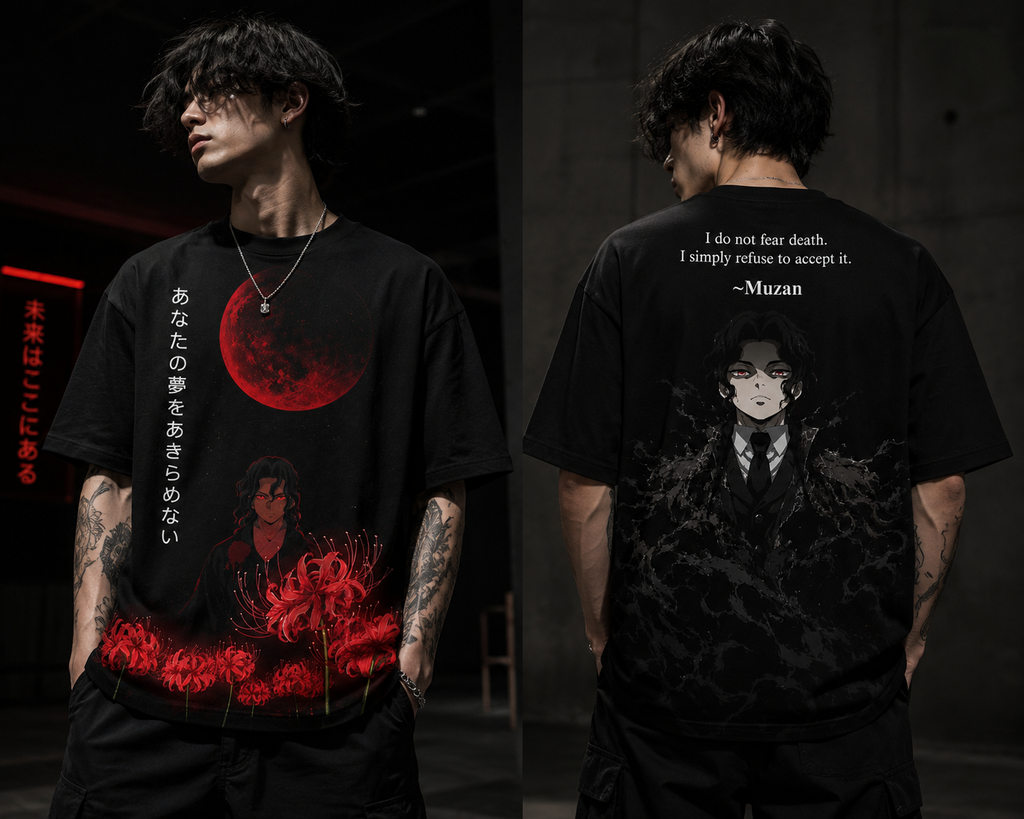 Dark Aesthetic Long Sleeve Tee — Moon, Red Lilies & Quote