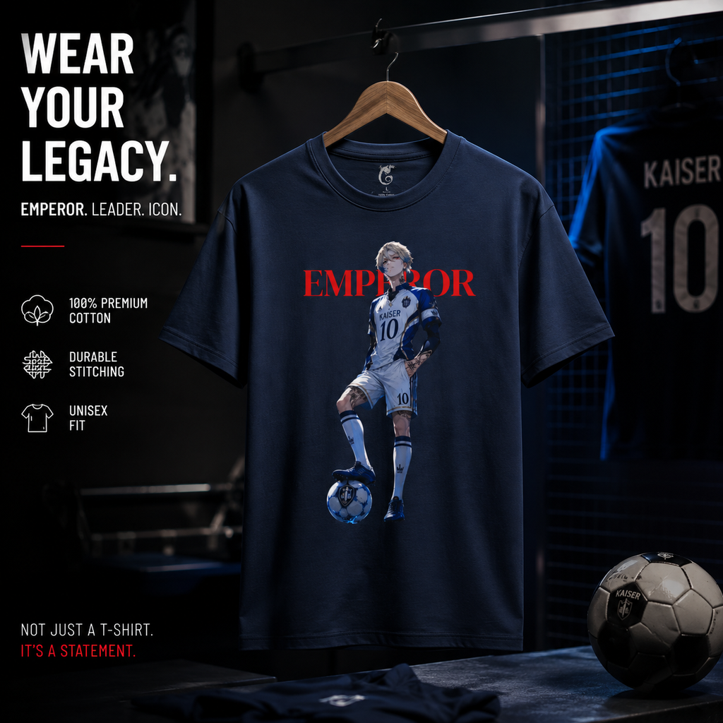 Emperor Soccer Player Graphic Tee — "EMPEROR" Bold Red Text