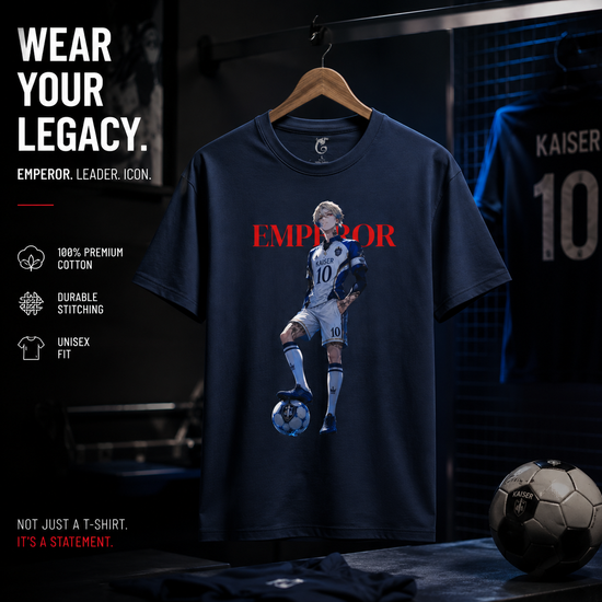 Emperor Soccer Player Graphic Tee — "EMPEROR" Bold Red Text