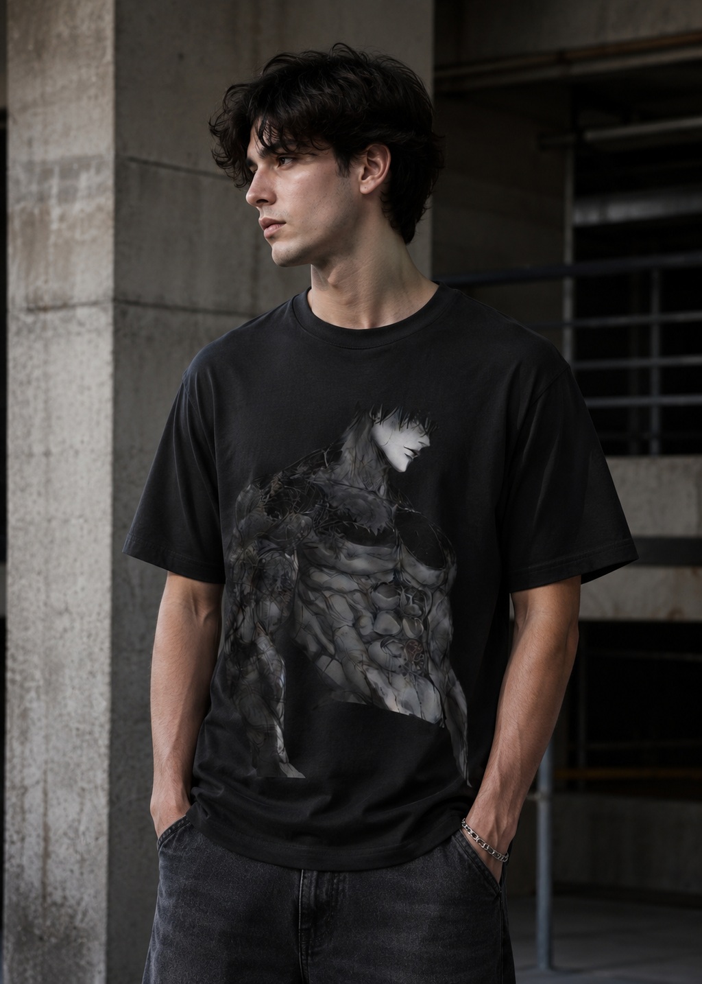 Muscular Anime Male Art V-Neck Tee