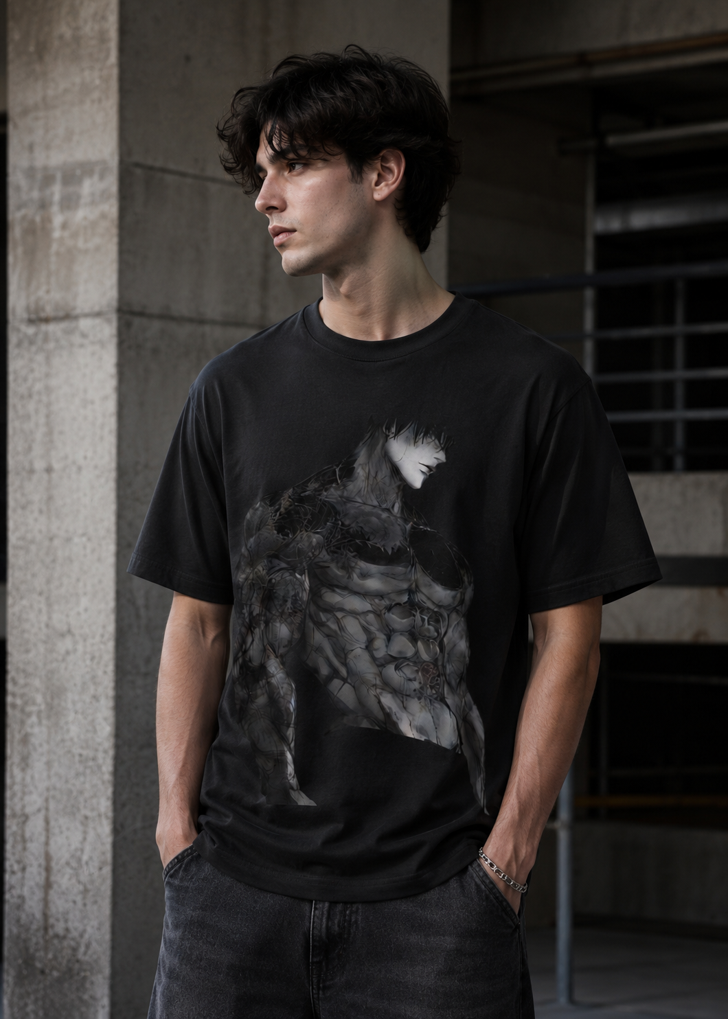 Muscular Anime Male Art V-Neck Tee
