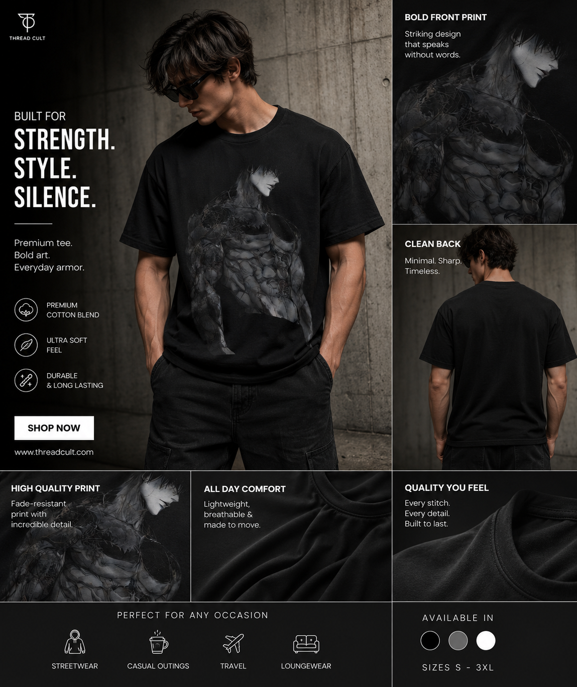 Muscular Anime Male Art V-Neck Tee