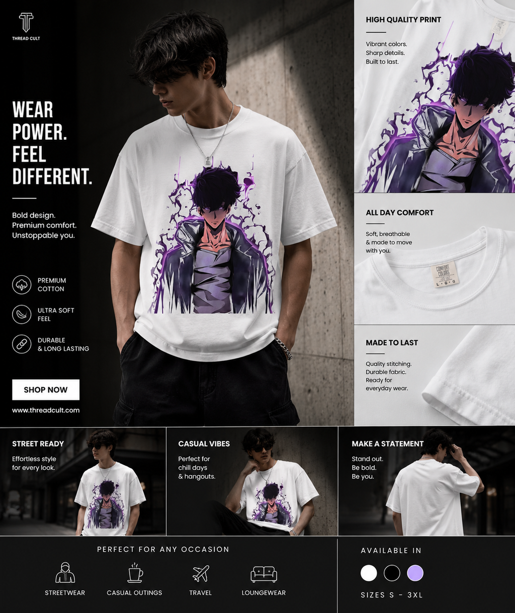 Anime Dark Hero T-Shirt — Shadow Aura Graphic Tee