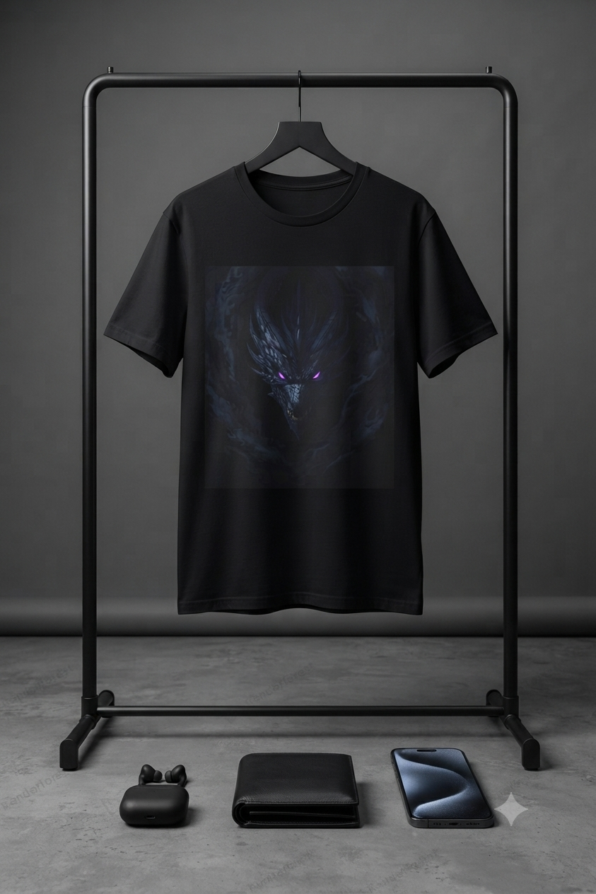Dark Dragon Eyes T-Shirt — Gothic Fantasy Tee with Purple Glowing Gaze