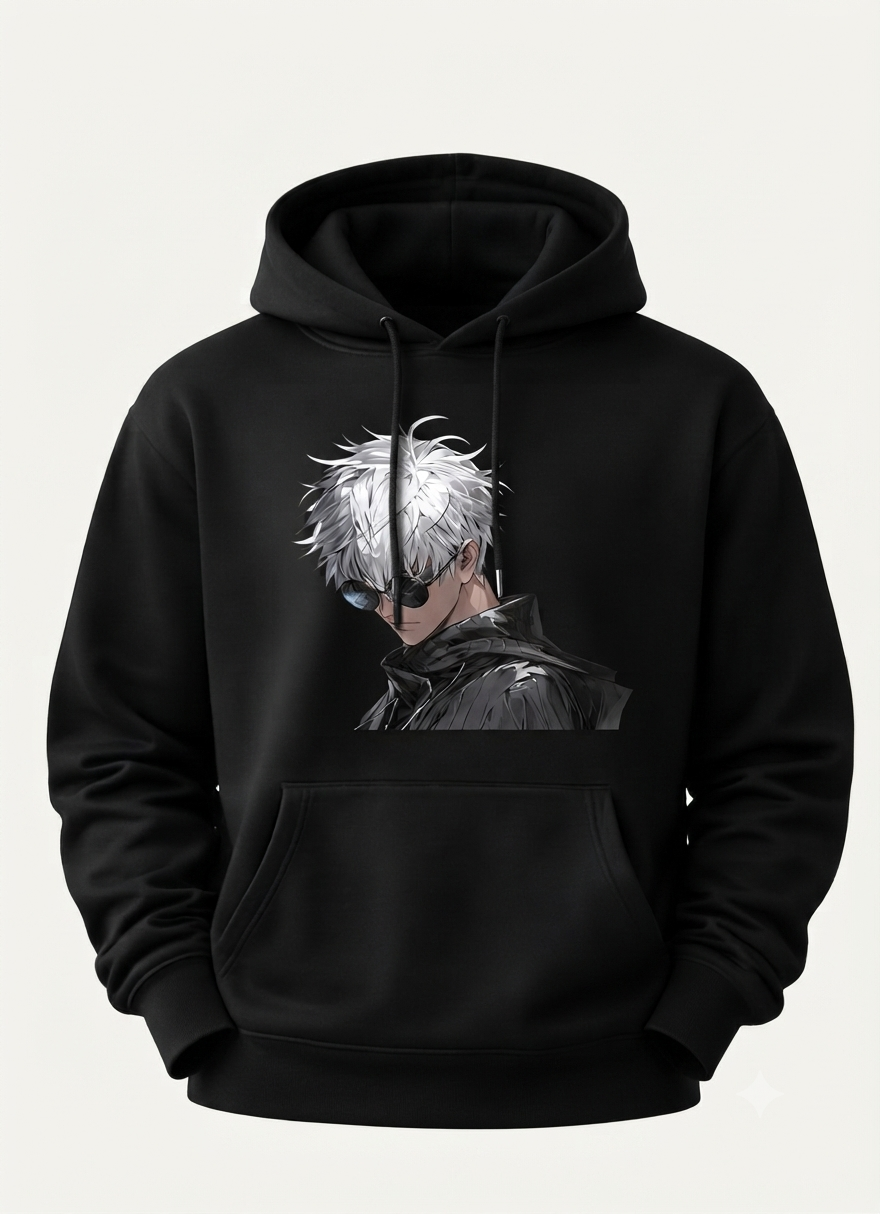 Jujutsu Kaisen-Inspired Hoodie — Gojo Satoru Portrait & “Nah, I’d Win.” Back Print