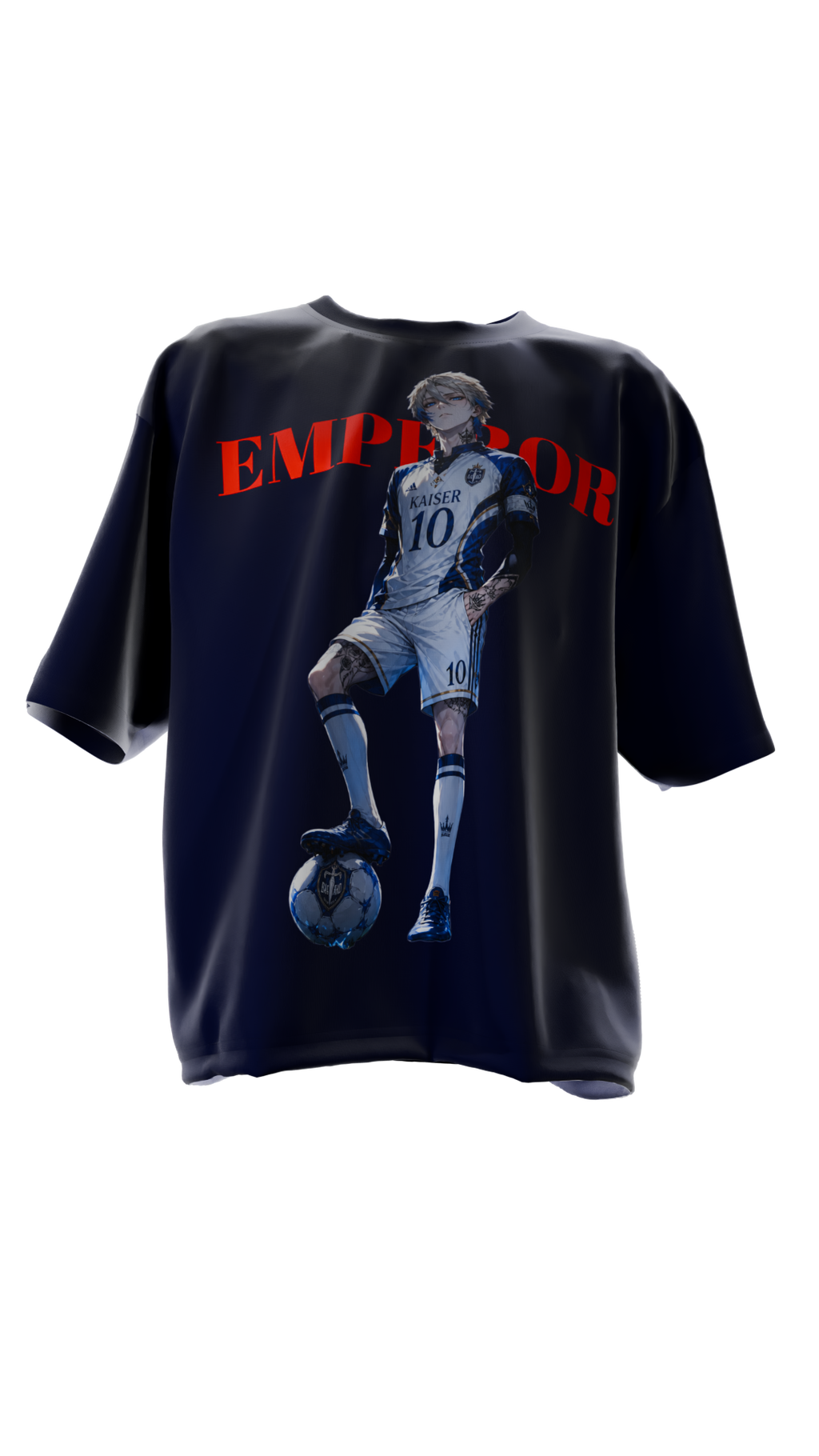 Emperor Soccer Player Graphic Tee — "EMPEROR" Bold Red Text