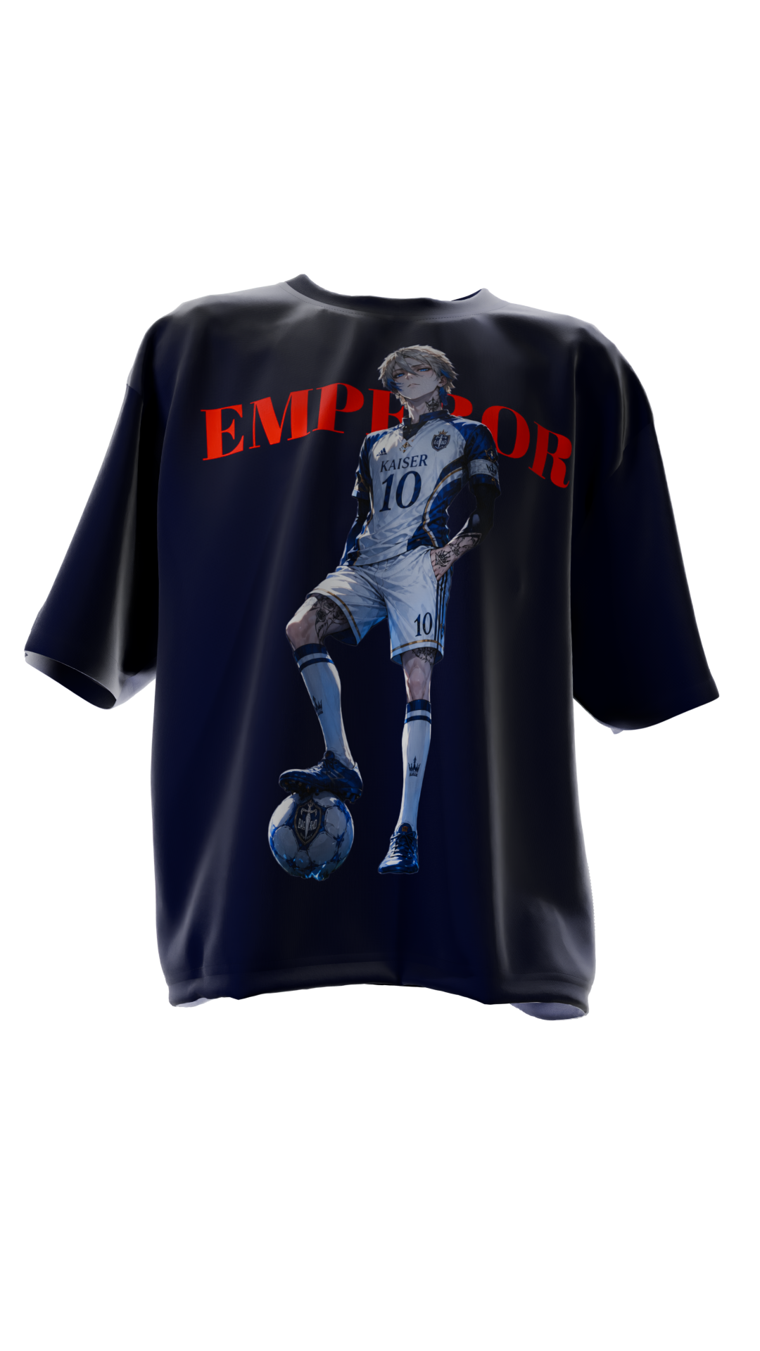 Emperor Soccer Player Graphic Tee — "EMPEROR" Bold Red Text