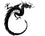 A black ink-style dragon illustration curving around the left side of a white square background.